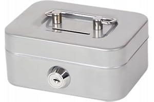 WQNNQW Élégante caisse à monnaie en acier verrouillable - Petite caisse à monnaie verrouillable avec clé - Pour pièces de monnaie et billets (argenté)
