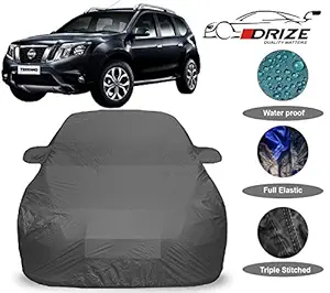 DRIZE Prime Quality Car Body Cover for Nissan Terrano with Mirror Pockets-Triple Stitched-Fully Elastic-Ultra Surface Body Protection (Grey Look)