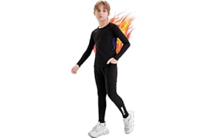 Aiseyi Thermounterwäsche Kinder Warm Skiunterwäsche Innenvlies Funktionsunterwäsche mit 2 Taschen, Schnelltrocknend Thermo Unterwäsche Atmungsaktiv Fußball Ski Thermowäsche Set für Jungen Mädchen