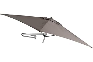 EASYSOL Parasol Mural Carré, 200x200cm, Parasol Déporté Inclinable avec Support Mural, Parasol en Aluminium, Taupe