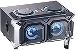 2.1-Stereo-Party-Anlage / Boombox PMA-1000.k mit Bluetooth • Echo-Funktion: Verleiht Ihrer Stimme den Sound einer großen Halle • Ausgangsleistung (RMS): 2x 10 W Stereo-Lautsprecher + 25 W Subwoofer, 100 Watt Musik-Spitzenleistung • Blaues LED-Display für Menü-Anzeige • Frequenzbereich 40 - 18.000 Hz, Rauschabstand: >= 60 dB • Ein/Aus-Schalter • Stromversorgung Fernbedienung: 2 Batterien Typ AAA / Mignon (bitte dazu bestellen)