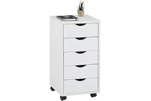 IDIMEX Rollcontainer Lagos, schöner Bürocontainer aus massiver Kiefer weiß lackiert, praktischer Rollwagen mit 5 Schubladen, rollbarer Schubladencontainer mit 4 Doppelrollen