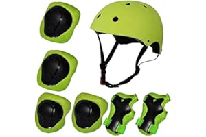 Carolilly Casco di Sicurezza per Bambini Ginocchiere Gomitiere e Protezione Polso 7 Set per Bicicletta, Pattinaggio a Rotelle, Skateboard