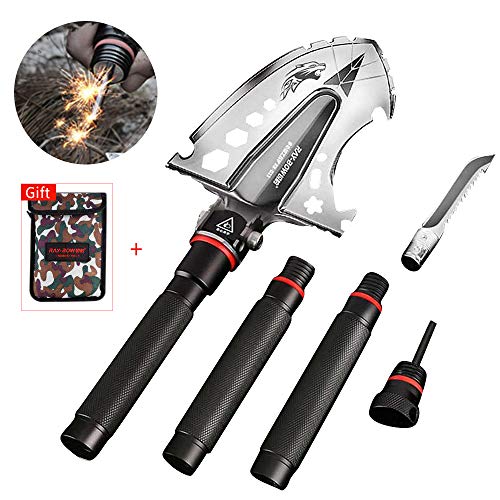 BLUE CHARM Klappspaten Multifunktional Schaufel rostfreier Stahl Survival Spaten Militärschaufel Abnehmbar Shovel Multifunktionswerkzeug für Garten Camping Wandern Angeln Rucksackreisen