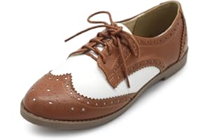 Ollio Women's Flat Shoe Wingtip Lace Up Two Tone Oxford