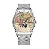 Mode wasserdicht Uhr minimalistischen Persönlichkeit Muster Uhr -985. Weltkarte 17. Jahrhundert Armbanduhren