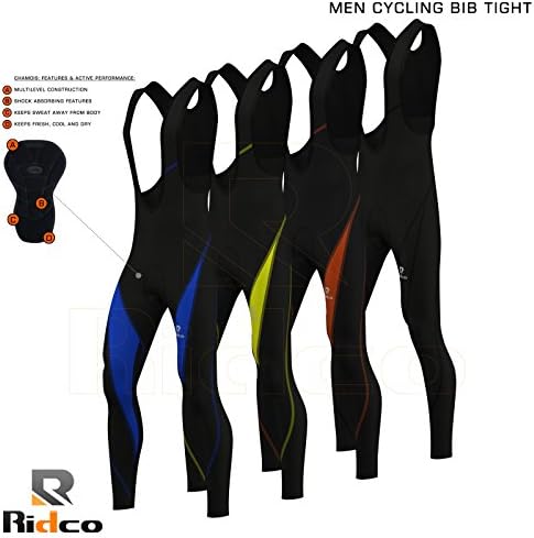 Mens Cycling Bib Tights Padded Coolmax Anti-Bac Bike MTB Road Long Pant S-M-L-XL (Black/Fluorescent, Small)