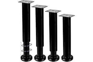 BTOWIN VCF 12-20.8 Inch / 30-52cm Adjustable Furniture Legs, 4 Pcs Black Metal Bed Frame Center Slat Support Feet Couch Support Leg Heavy Duty DIY Replacement Legs for Cabinet Table Sofa Couch Desk