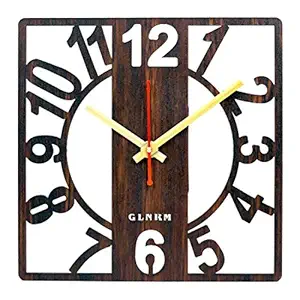 bhawani Enterprise Square Shape Wooden Wall Clock for Home, Office, Living Room, Bed Room, Kids Room, Kitchen, Brown Colour