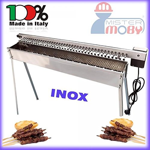 Mistermoby Tecnoroast 40 Arrosticini Fornacella Inox +Kit Ruota Spiedini Elettrico