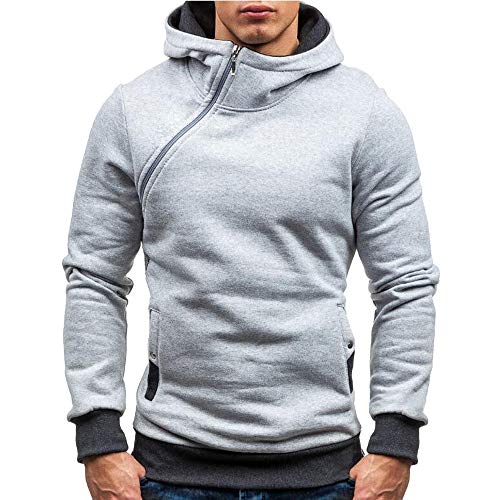 DIKEWANG Men's Hoodie Oblique Zipper Solid Color Hoodies Men Fashion  Tracksuit Male Sweatshirt Hoody Head Zip Top Blouse Hooded Sweatshirt Long  Sleeve