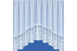 Maple Textiles Jardiniere Net Curtain Plain White with a Lace Scalloped Bottom Base Available in 3 Width and 5 Drops(Jardiniere 100" Wide x 48" Drop)