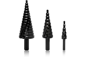 XYZDOUBLE 3pcs HSS Step Drill Bit Set High Speed Steel Step Cone Drill Bits Hole Cutter 4-12mm/4-20mm/4-32 mm Hex Shank Metric Double Slot Cone Cutting Drill for Wood Sheet Metal PVC Thin Metals