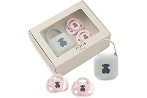 TOUS BABY - Set 2 chupetes y portachupetes Baby TOUS. Chupetes anatómicos para tu bebé (0-6M) (ROSA)