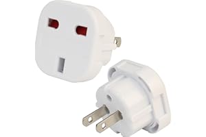 Wirafix UK to US Plug Adaptor, 2 Pack Thailand Travel Adapter, 3 Pin to 2 Pin USA Travel Adapter, Travel Adaptor from UK To USA,Thailand, Mexico, Canada, Colombia, White (Type A)