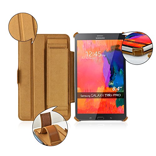 Leicke MANNA UltraSlim Samsung Galaxy TabPRO 8.4 Hülle | Case aus Kunstleder, braun mit farblich abgesetzter Naht | aufstellbare Tasche mit EasyStand | CleverStrap Handgurt | Autosleep Funktion | Schutzhülle für Samsung Tab Pro 8.4 - 3