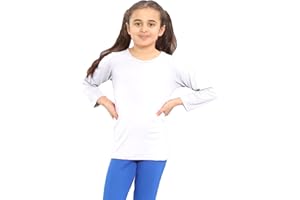 janisramone Kids Girls Boys New Plain Long Sleeve Basic Stretch Round Neck T-Shirt School Tee Top