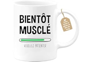 quotedazur Café-Croissant - Mug Personnalisable Texte Photo Humour Bientôt Musclé Veuillez Patienter - Cadeau Noël Original Drôle Homme Anniversaire Tasse Musculation - Blanc/Céramique