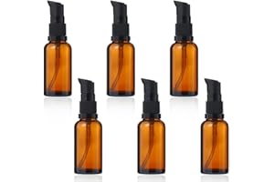 GVEYIQK 6 Stück 50 ml Leer Glasflaschen Braun, bernsteinfarbene Glas-Lotion-Flaschen, Lotionspender Braunglas Flasche mit pumpe, Ätherisches Öle Flaschen Reise Flaschen Creme Lotion Flasche Pumpflasche