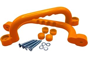 HOQ 1 Pair of Premium Grab Handles - 2 Pieces High-Quality Plastic Handles - Handrails 240 x 75 mm - for Stilt Houses / Bunk Beds, Playhouses and Play Towers - Orange