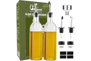 BUGUCAT Bugcat Bottiglia per Olio d'oliva,2 Trasparente Oliera Bottiglie Vetro 500ML,Bottiglia di Olio con Beccucci Imbuto ed Etichette,Dispenser di Olio d'oliva Olio Aceto Dispenser Bottiglie per Cucina BBQ