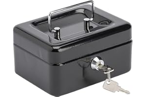 Luxtrous Metal Cash Box with Slot for Kids, Small Money Box with Removable Money Tray & Key Lock Perfect Secure Storage for Loose Change (6") Black