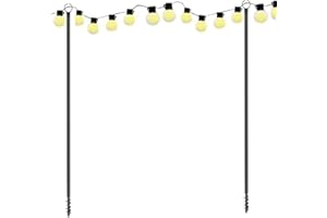 MENAYODA 2 barras de cadena de luces para exteriores, 2,4 m, para cadena de luces al aire libre, barras de metal con ganchos para barras de luz de terraza, fiestas en el jardín, patio trasero, fiestas