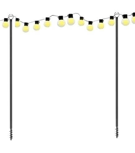 Pali Luminosi Da Esterno – Set Di 4 Supporti In Metallo Regolabili Fino A 3 M, Con Forcella Per Luci A Festa, Giardino E Matrimoni