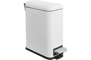 JM ·YIPENG Bathroom Bin, 5L Pedal Bin with Soft Close Lids, Small Bin with Removable Inner Bucket,Slim Bins for Bathroom,Bedroom and Office,white