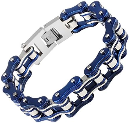 Men's Chain Bracelet 316L Stainless Steel Curb Link 15mm Width, Silver Color