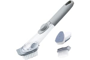 GZDAOXIA Spazzola per Piatti Cucina Set,Spazzola per Piatti Multifunzione con Dispenser per detersivo, con 3 Testine di Ricambio,per Pulizia Pentole