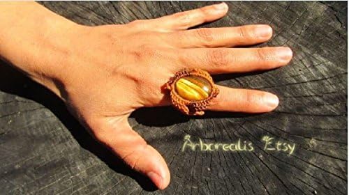 Dragon Talisman Ring Tiger Eye GemStone Unique Earth Sun Design - Tribal Ethnic Ancient Symbols Tolkien Reiki Sacred Kundalini Symbol Harry Potter Shannara Game of Thrones Celtic Viking Chakra Gem