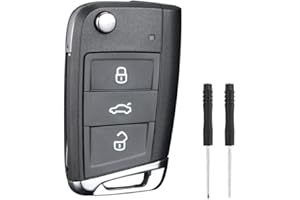 SILVERLIN Key Fob Case Replacement for Vw Volkswagen Golf 7 GTI MK7 Passat b5 b6 polo Touran Jetta Skoda Octavia A7 Seat Car Key Fob Shell Cover DIY 3 Buttons Folding Remote Control