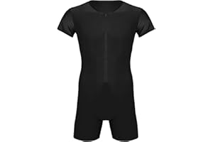CHICTRY Uomo Body da Ginnastica Ballo Danza Latino Tuta Intera Corta per Sport Corsa con Cerniera Elastico Tuta Sportiva Ginnastica Leggings per Ciclismo Bici Costume da Bagno