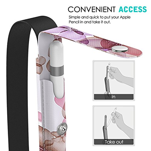 MoKo Halter für Apple Pencil – Premium PU Leder Bleistift Stift Schleife Sleeve Cover Schreibzeug Schreibgerät Beutel mit abnehmbare Gummiband für Apple iPad Pro 9.7 Zoll Hülle Case, Blumen Violett - 5
