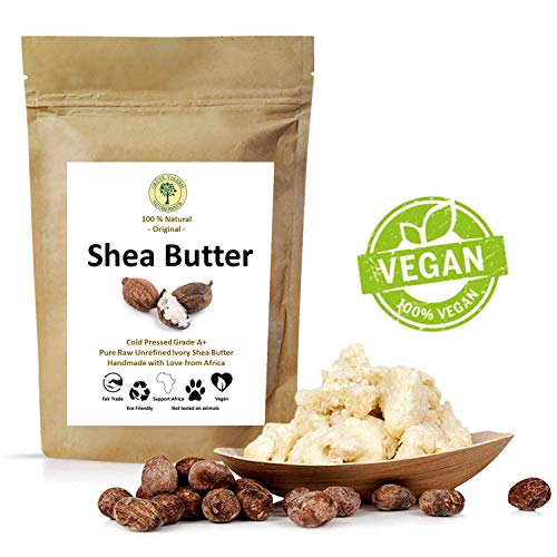 Mantequilla de karité marfil: prensada en frío (grado A +) pura y pura 250 g - fresca, sin refinar: el mejor producto para el cuidado de la piel vegana de Fair Trade