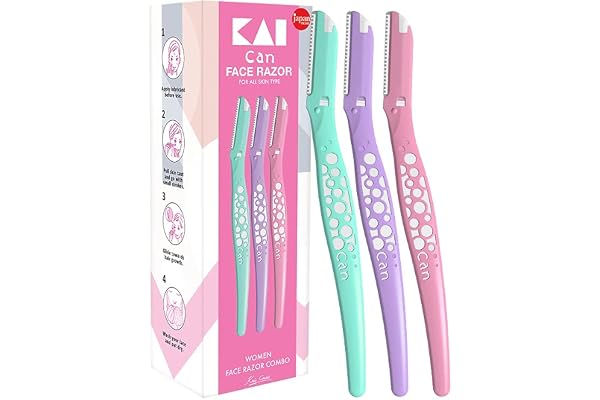 Kai Can-Bubble Face Razor for Women/Face Trimmer For Women/Multi Color (Pack of 3) Upper Lip, Forehead, Peach Fuzz, Chin and Sideburns