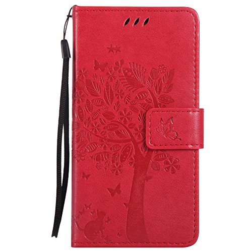 Guran   Funda de Cuero Para Xiaomi Redmi 3   3S   3 Pro Smartphone Funci  n de Soporte con Ranura para Tarjetas Flip Case Cover-rojo
