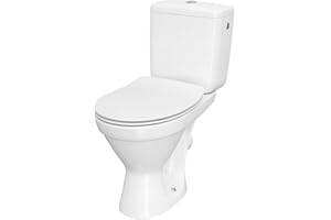 VBChome WC sur pied de WC sans rebord en céramique - Kit complet avec fonction réservoir de chasse pour sortie horizontale - Abattant de WC slim en Duroplast avec système d'abaissement automatique -