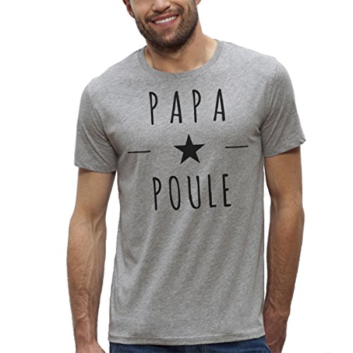 T-Shirt Bio Imprimé Gris Manches Courtes - Papa Poule - Homme du XS au XXL