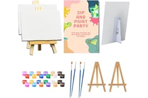 GENERIC Sip and Paint Party Kit for Adults - Set of 2 Canvas Painting Supplies for Date Night, Couples, Friends, or Family - Includes Paints, Brushes, Easels, Party Decoration - Fun DIY Home Activity