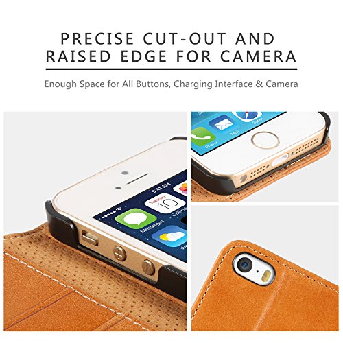 iPhone SE Case, iPhone 5S case, SHIELDON iPhone 5S Wallet case [Lifetime Warranty] Flip Leather Case with [Kickstand] [Card Slots] [Magnetic Closure] Folio Book Cover for iPhone 5 / 5S / SE - Brown