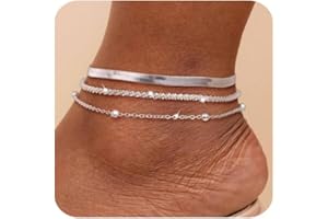 Kenivira Anklets for Women, Dainty Layered Waterproof Anklet for Women Adjustable, Anklet Set Beaded Rope Link Beach Ankle Bracelets for Women