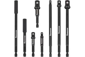 Fourrobber Impact Driver Socket Adapter Set with Magnetic Extension Bit Holder for 1/4 inch Hex Shank to Square Socket Turn Power Drill Into Nut Driver 8 Pieces