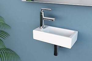 Mini Hänge-Waschbecken NEG Uno41H extra klein 36x18cm rechteckig Armatur-Loch links Montage-Material inkl. Nano Beschichtung