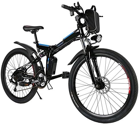 Ultrey E-bike Folding 26inch Electric Mountain Bike with 36V 250W Large Capacity Lithium-Ion Battery, Premium Full Suspension and Shimano Gear