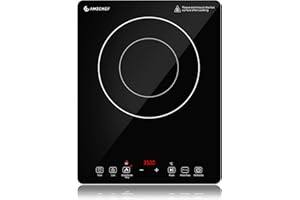 Plaque à Induction, AMZCHEF 3500W Plaque Induction Portable avec double anneau, 9 niveaux de puissance et de température, verrouillage de sécurité, fonction pause, minuterie