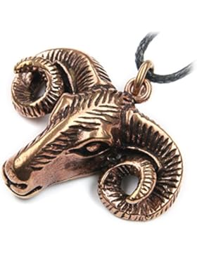 Widderkopf massiv Schmuck Anhänger Bronze, Länge mit Öse: 4 cm, inkl. Band, Kette Widder