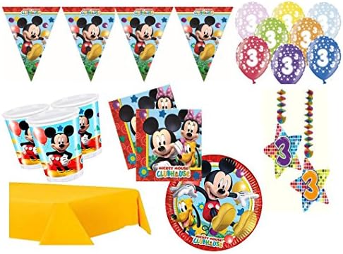 Party Set Party Tableware 3rd Birthday Mickey Mous Clubhouse 46-Piece (8) for Childrens Birthday Parties