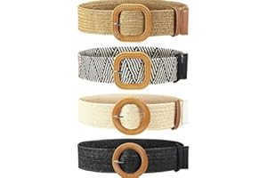 XiYee 4 Pezzi Cintura Elastica Intrecciata, Cintura Larga in Tessuto in Paglia, Bohemien Cintura Treccia Donna A Vita Alta con Fibbia in Legno